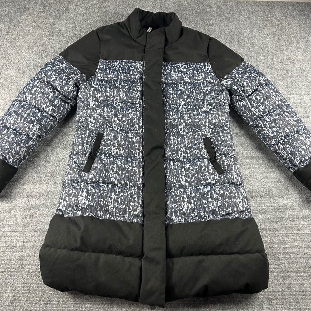 Fabletics Puffer Jacket Womens XL Blue Black Long Quilted Winter Coat JT1618113